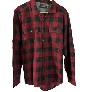 Kenneth Cole Shirt Men Large Buffalo Plaid Flannel Desgar Red Black Cotton